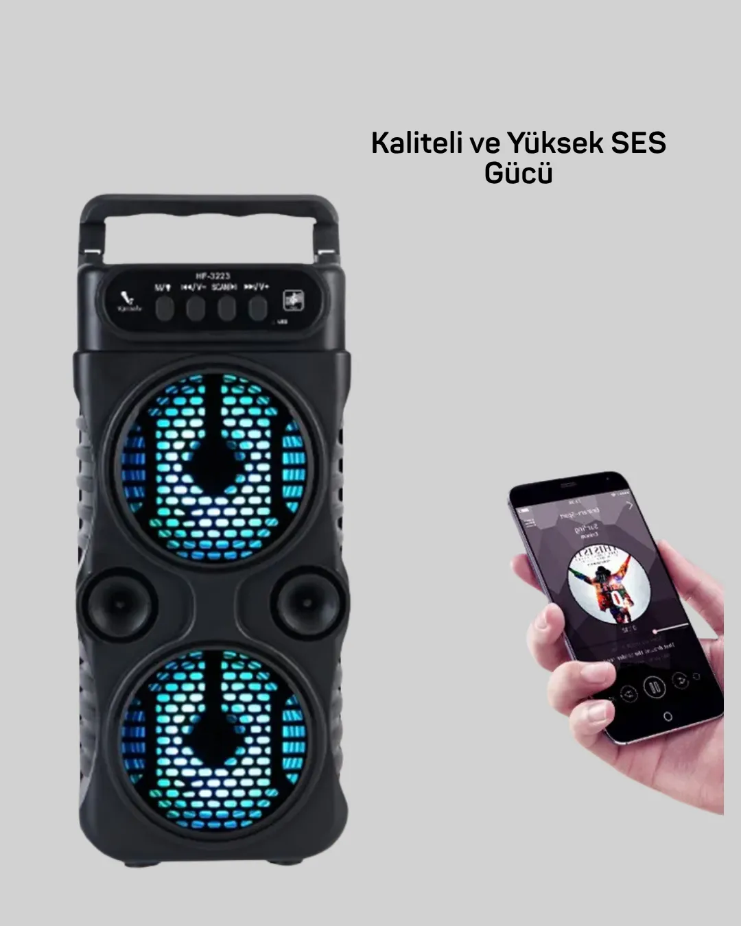 Kablosuz LED Işıklı Bluetooth Hoparlör – FM Radyolu, Mikrofon Girişli
