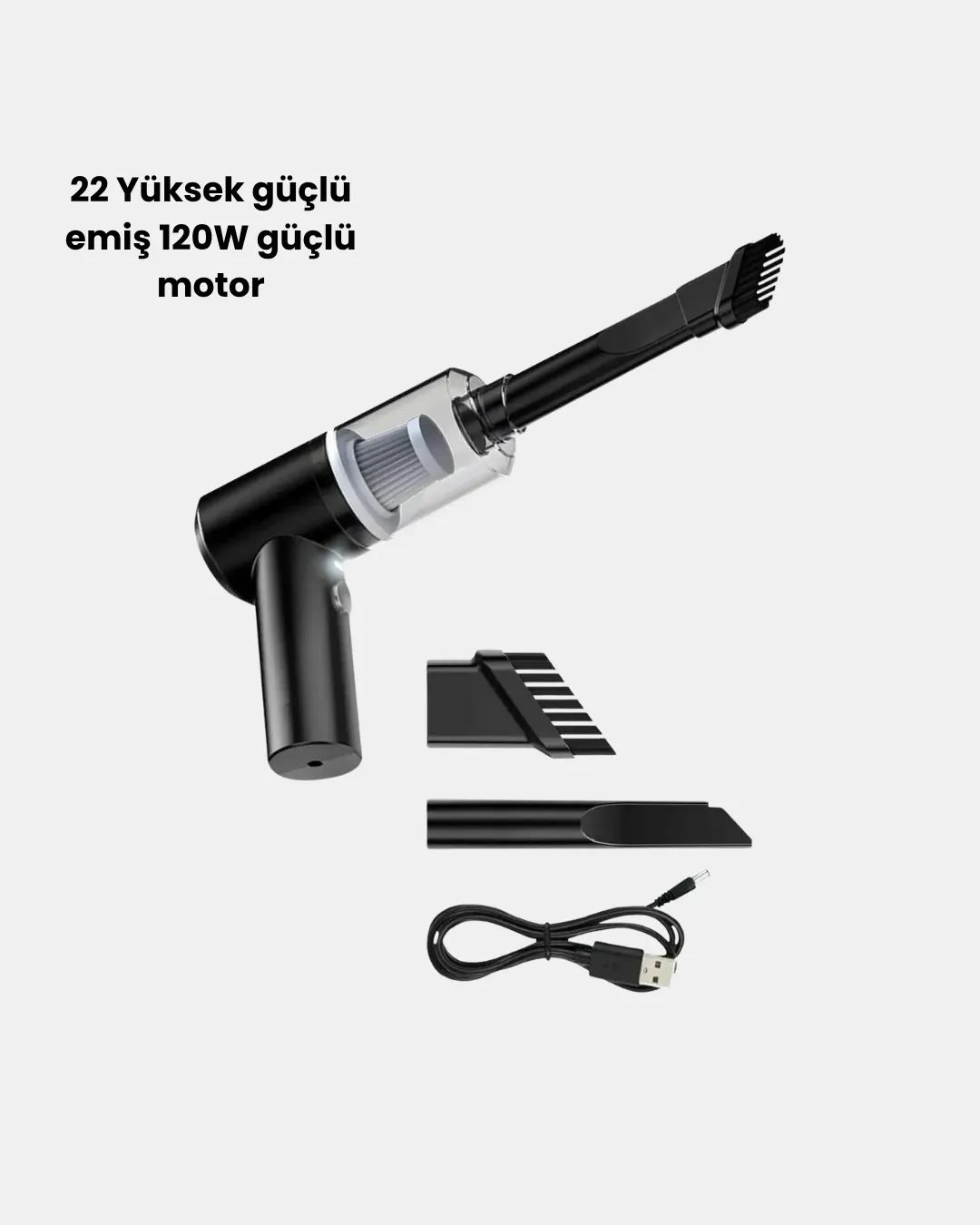 Taşınabilir Vakumlu Araç Süpürgesi – Katlanabilir Sap, Yıkanabilir Filtre, 120W Motor