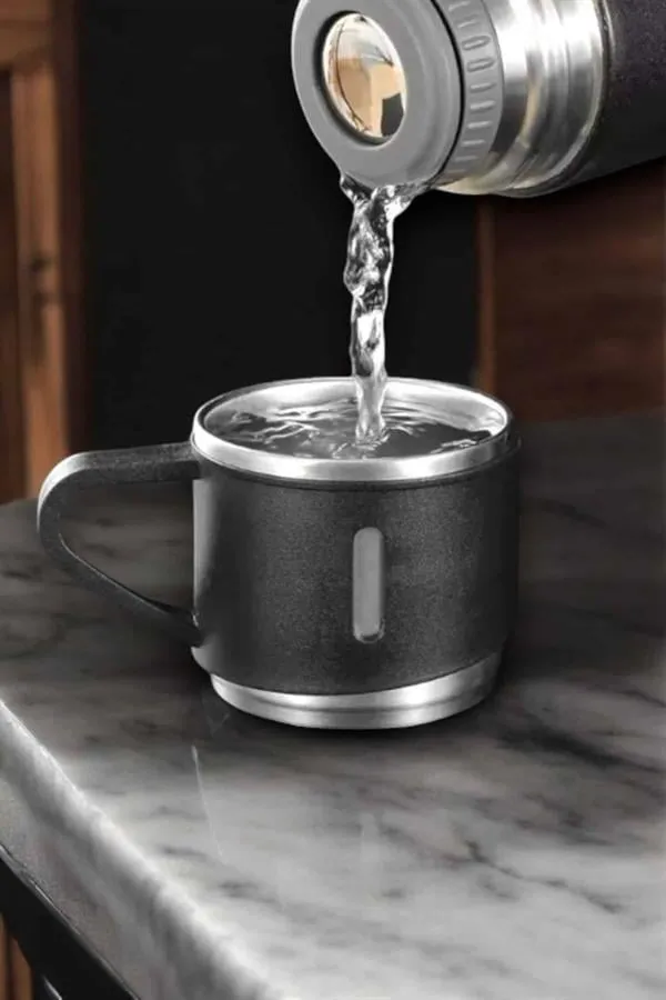 Şık ve Dayanıklı 3 Bardaklı Termos Seti Uzun Süre Isı Koruma Özellikli