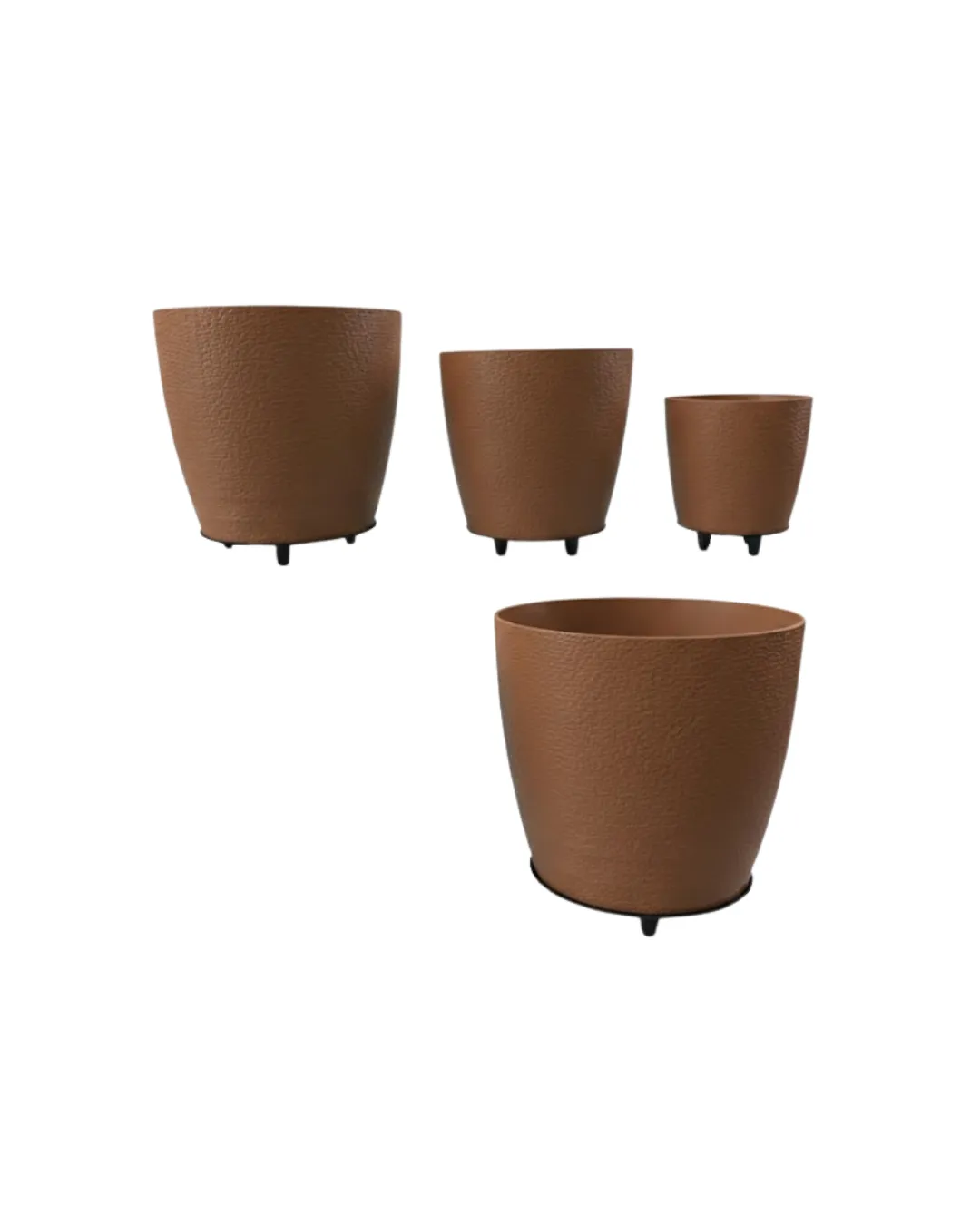 4’lü 3D Kahverengi Dekoratif Vazo Seti Modern Ayaklı Şık Saksı Takımı