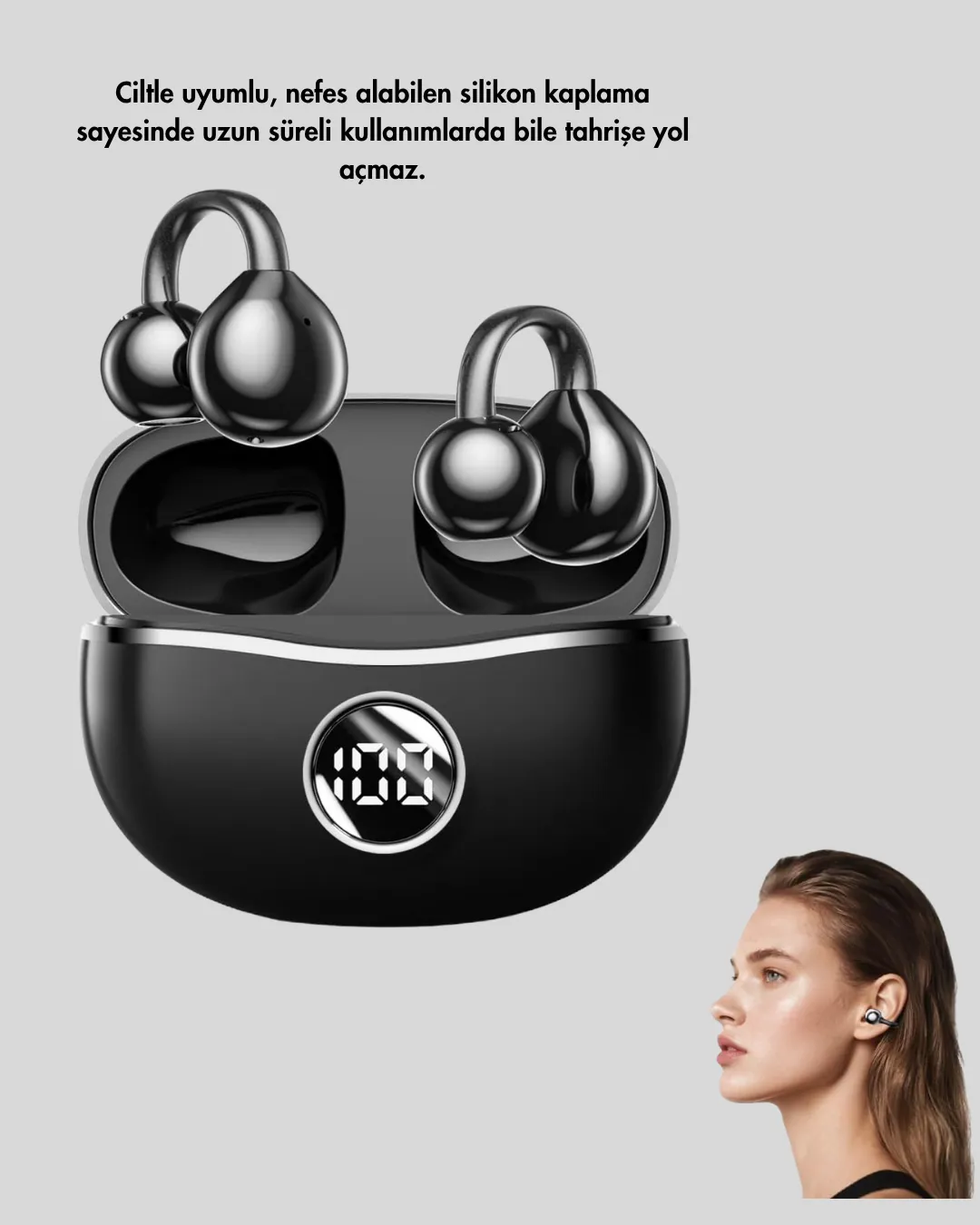 Açık Kulak Kablosuz Bluetooth Kulaklık – Konforlu Tasarım ve Uzun Süreli Kullanım