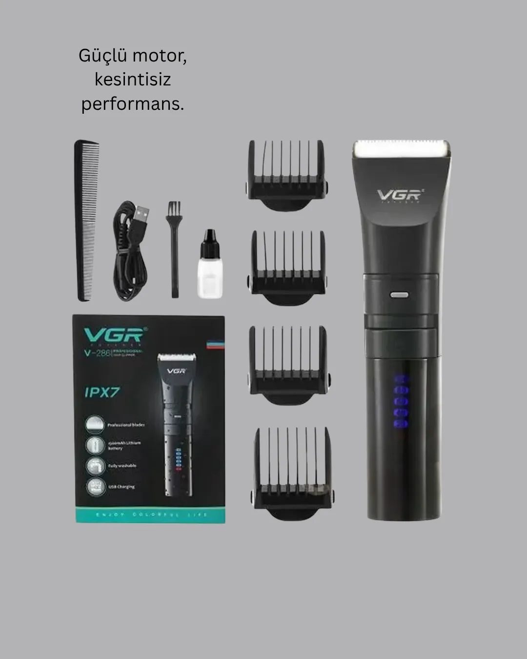 Şarjlı Saç Kesme Makinesi – 4 Taraklı, 2 Kademeli Güç Ayarı, Uzun Pil Ömrü