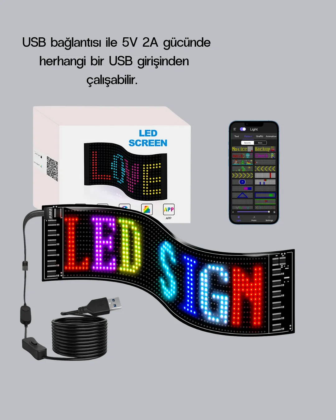 RGB LED Panel – USB Güç Girişli, GIF ve Yazı Gösterimli Akıllı Ekran