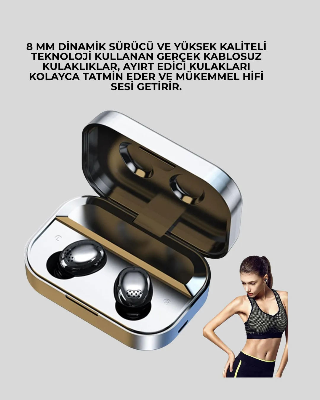 Gerçek Kablosuz Kulaklık – Bluetooth 5.0, Şarj Kutulu, Parmak İzi Kontrollü