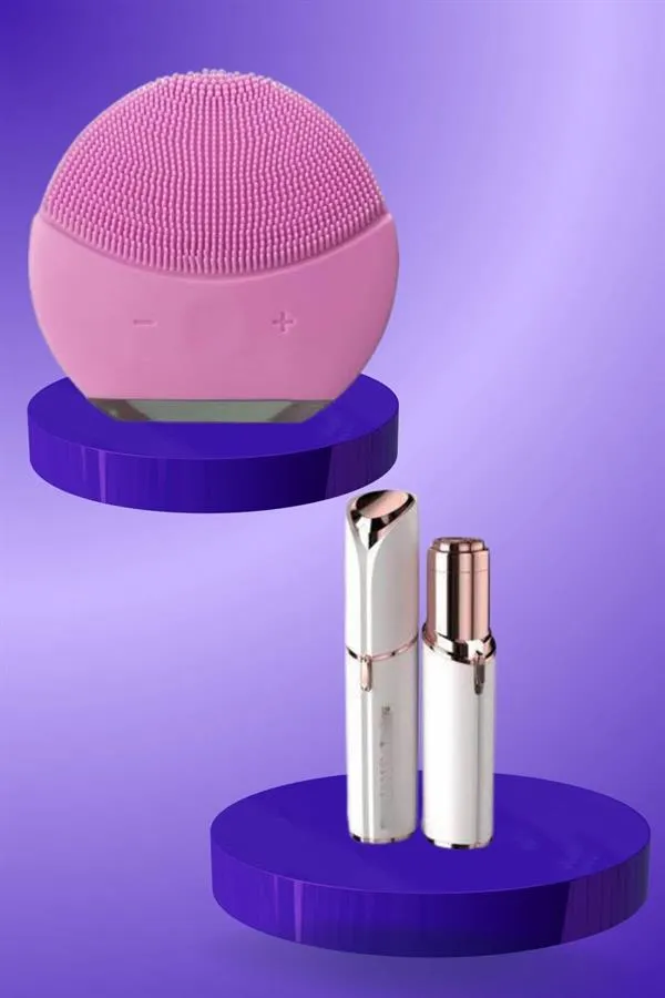 KAŞ BIYIK VE YÜZ EPİLASYON ALETİ VE TİTREŞİMLİ YÜZ TEMİZLEME MASAJ ALETİ İKİLİ SET