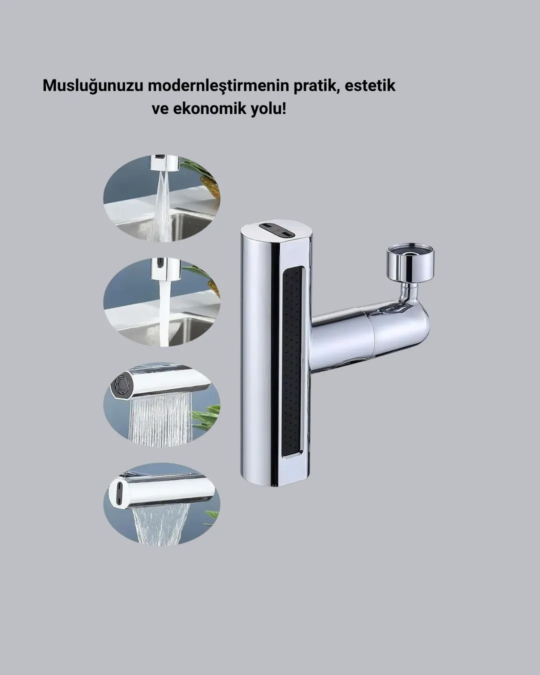 4 Fonksiyonlu Musluk Başlığı 360 Derece Dönebilen ve Su Tasarruflu