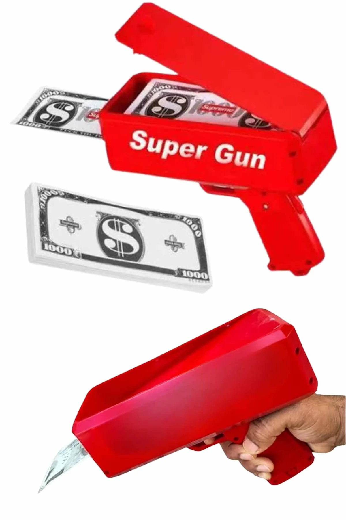 Kırmızı Parti Oyuncağı Para Saçma Fırlatma Tabancası Makinesi Super Money