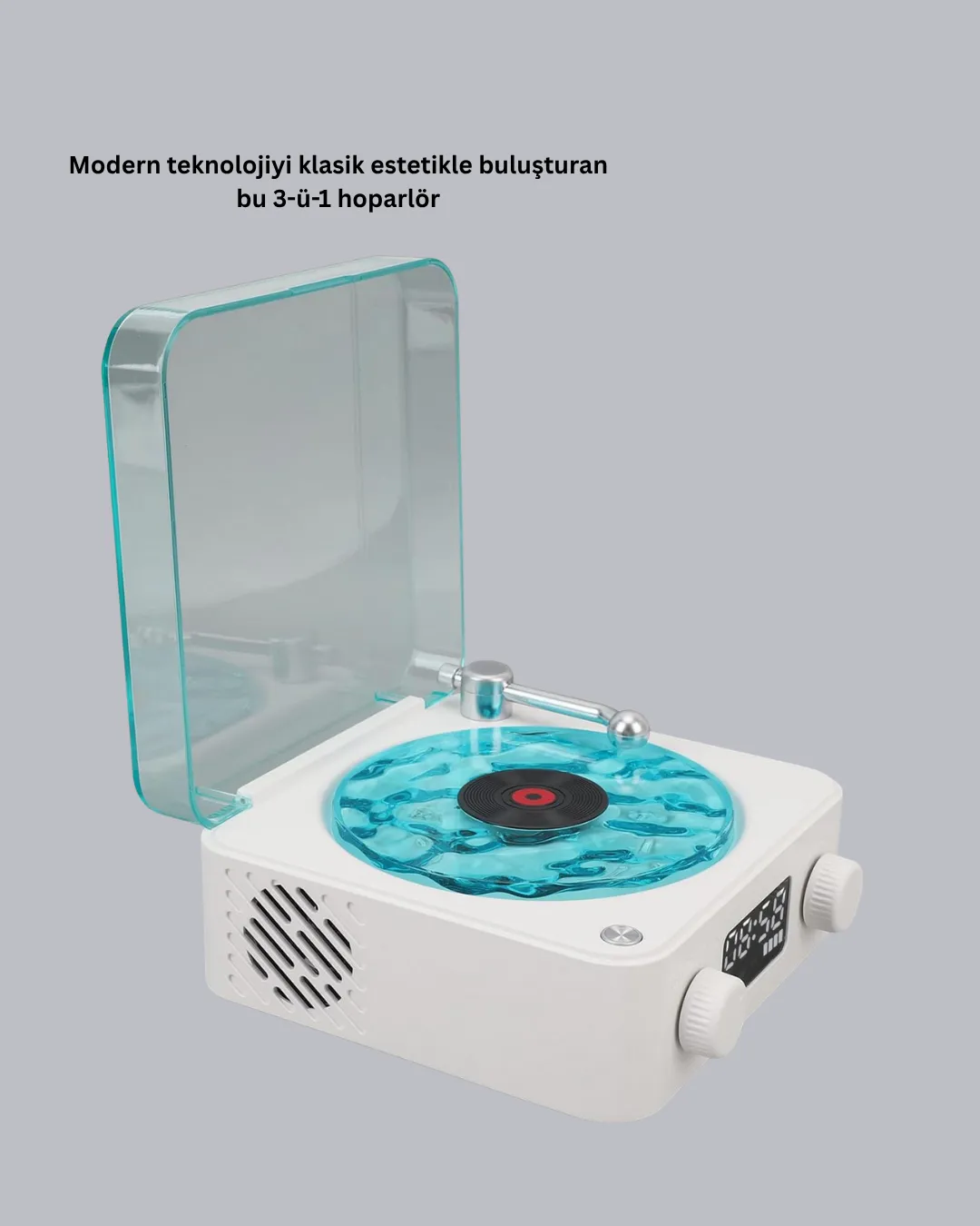 3-ü-1 Gece Işığı Bluetooth Hoparlör Dijital Saat Vintage Plak Çalar Tasarımlı