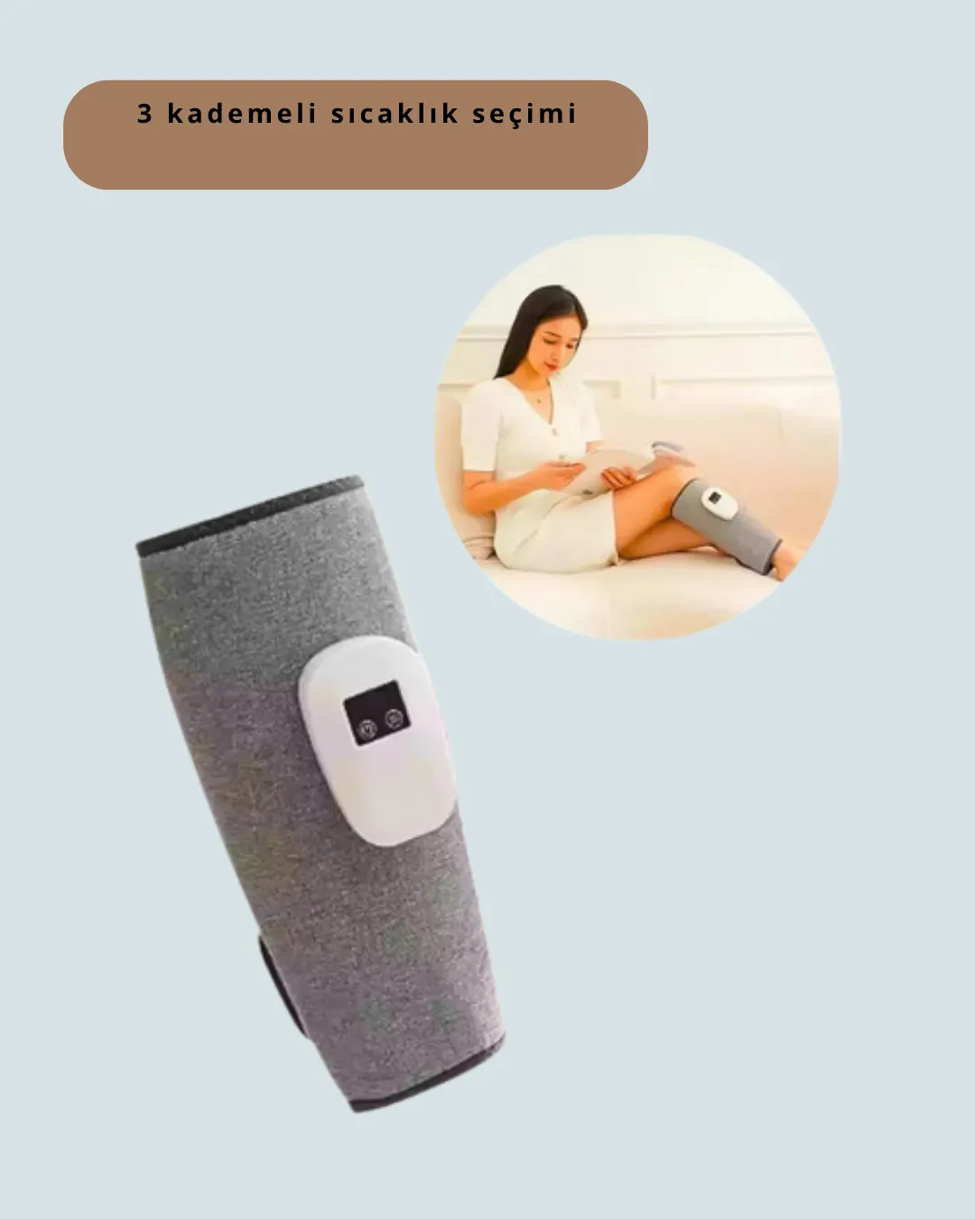 Şarjlı Isıtmalı Baldır Masaj Aleti – 3 Hava Basınçlı, Titreşimli ve Akıllı Zamanlayıcılı