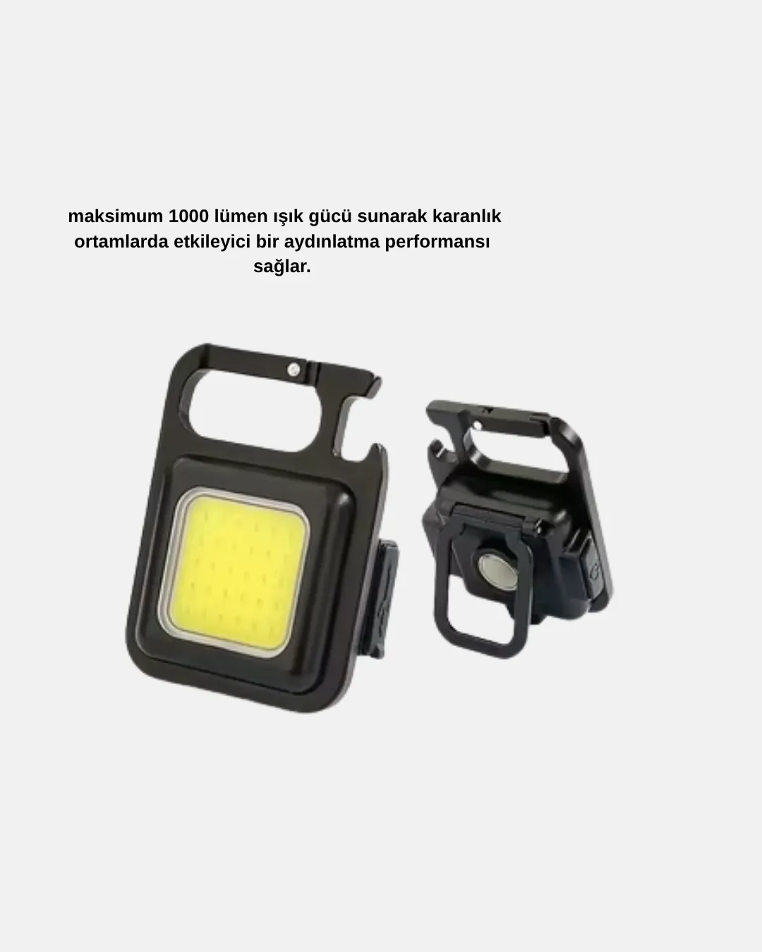 Şarjlı COB LED Anahtarlık Fener – 4 Modlu, Manyetik ve Katlanabilir Standlı