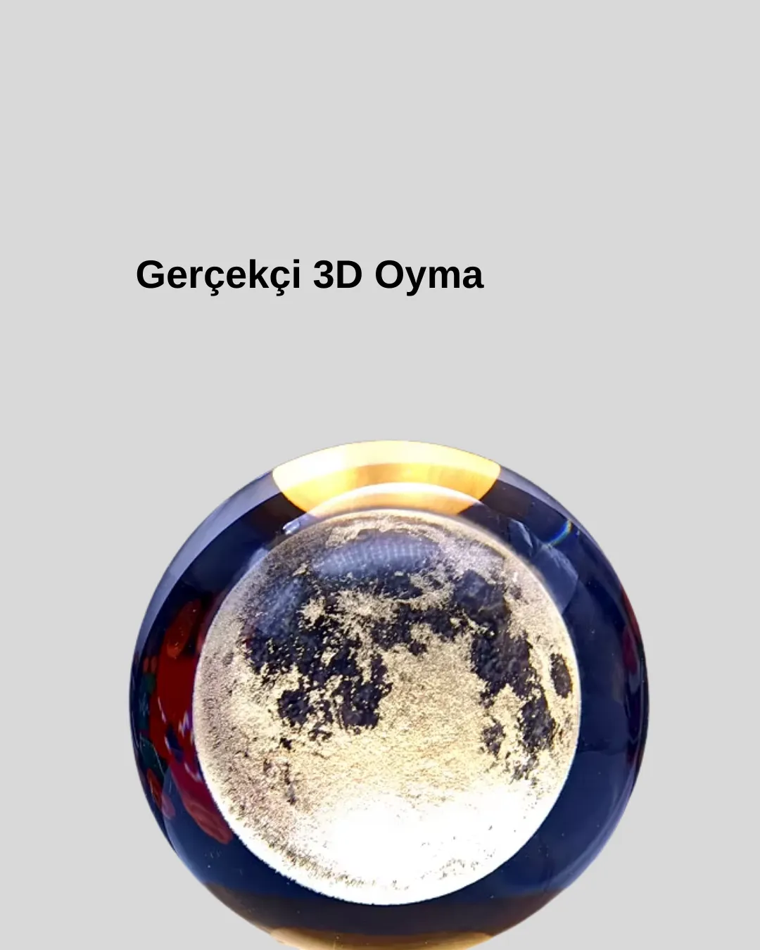 8 cm Ay Desenli Kristal Küre Sıcak LED Işıklı Ahşap Tabanlı Oda Lambası