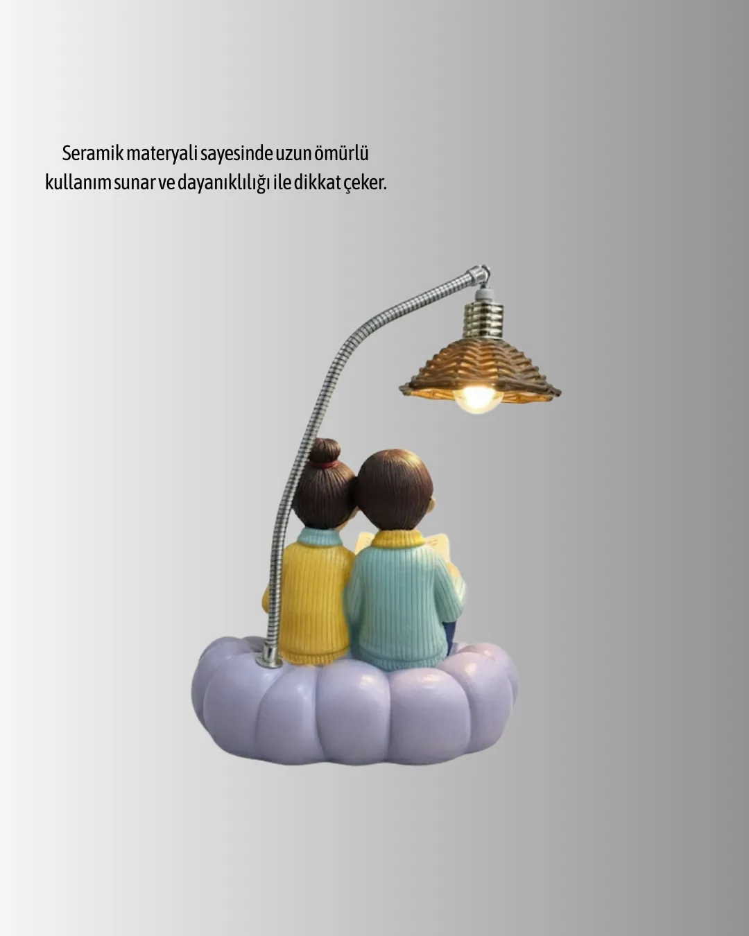 Sevgiliye Özel Çift Figürlü LED Masa Lambası Okuyan Çift Tasarım