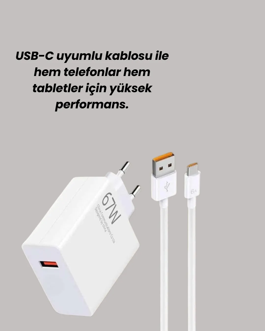 Güvenli ve Hızlı Şarj İçin 67W Turbo Adaptör Type-C Kablo ile