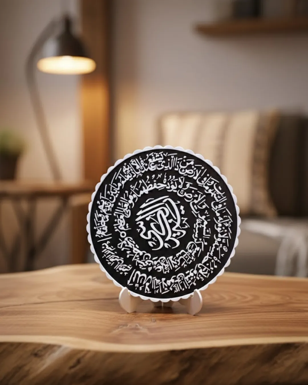 Ayetel Kürsi Siyah Zemin Üzeri Beyaz Yazılı Şık Masaüstü Pano