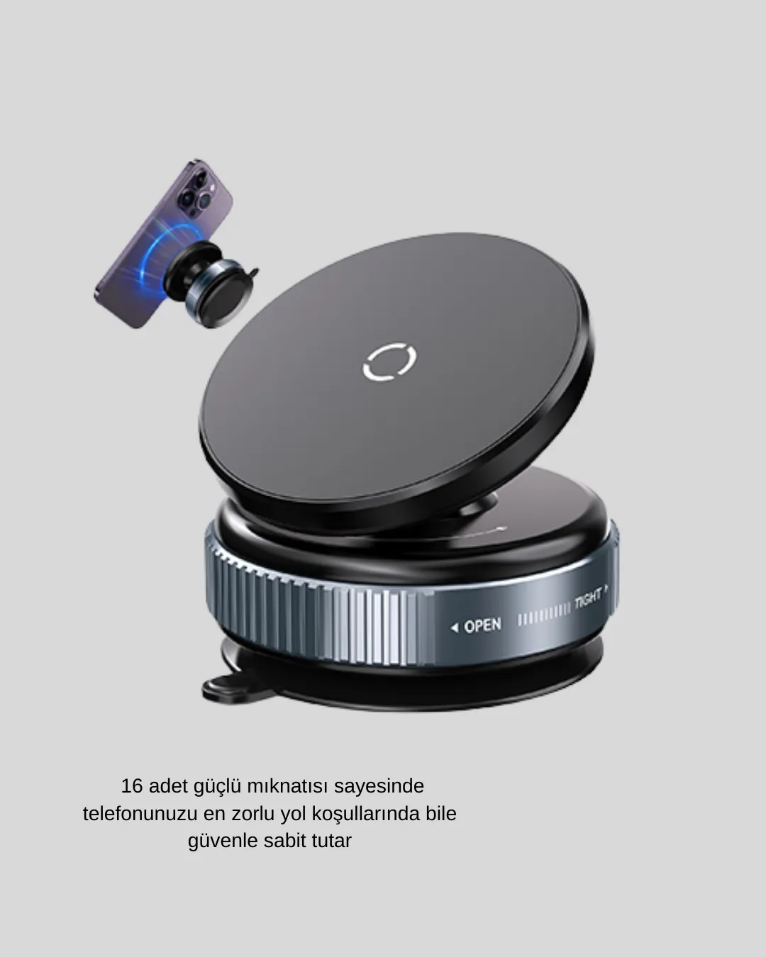 Mıknatıslı Araç Telefon Tutucu Vakum Teknolojili 360° Ayarlanabilir