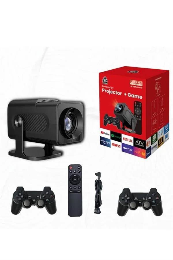 Android Projeksiyon Siyah Taşınabilir Sinema Projektörü 4k 1080p Ev Sineması Bluetooth