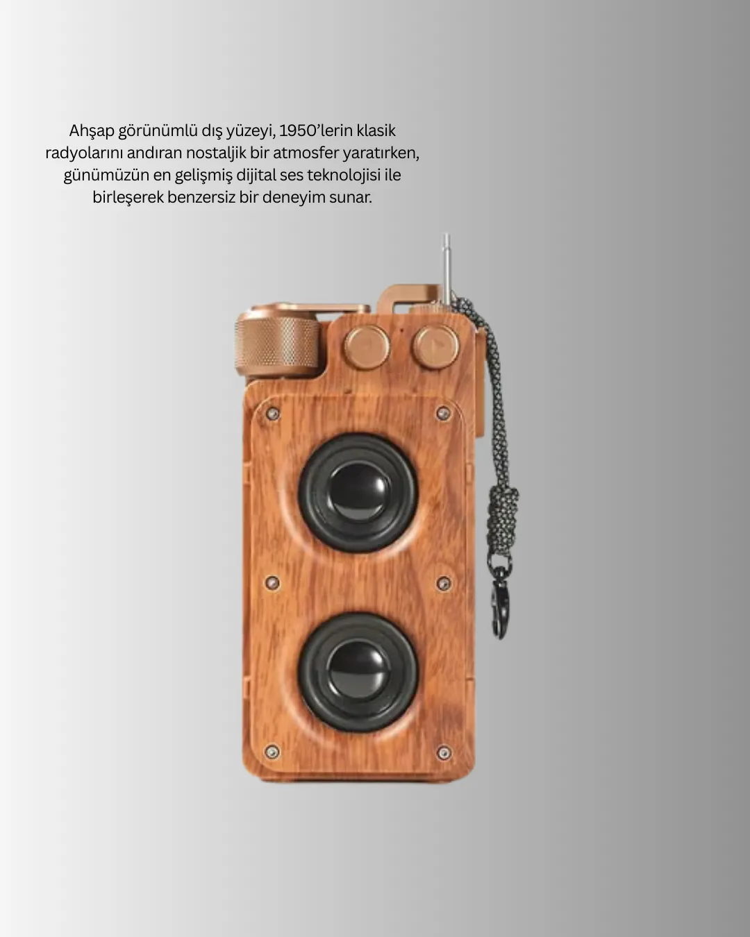 Retro Bluetooth Hoparlör Ahşap Görünümlü 5W Çift Stereo Ses
