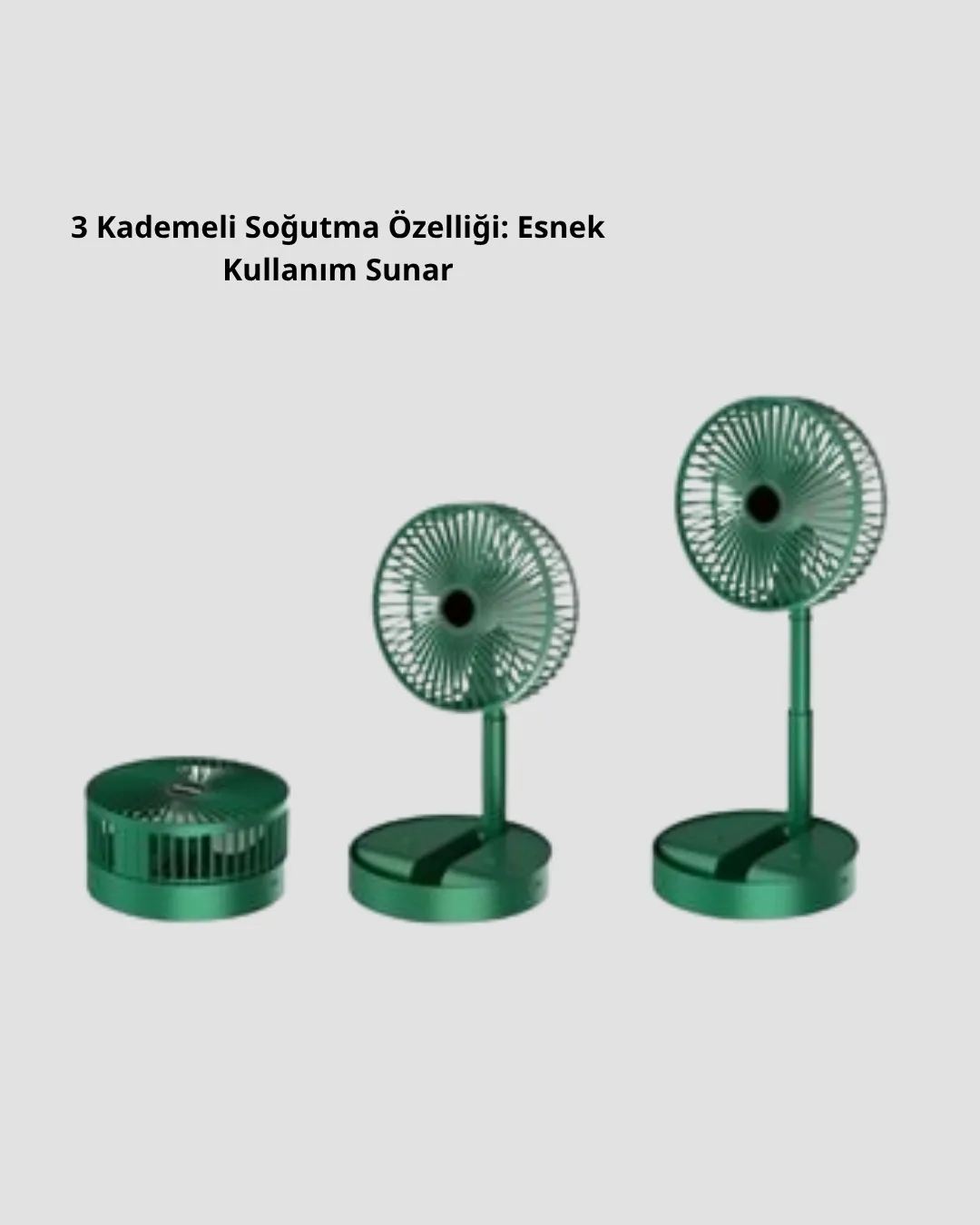 Şarjlı Katlanabilir Mini Fan – 3 Kademe Hız Ayarı, Taşınabilir Tasarım