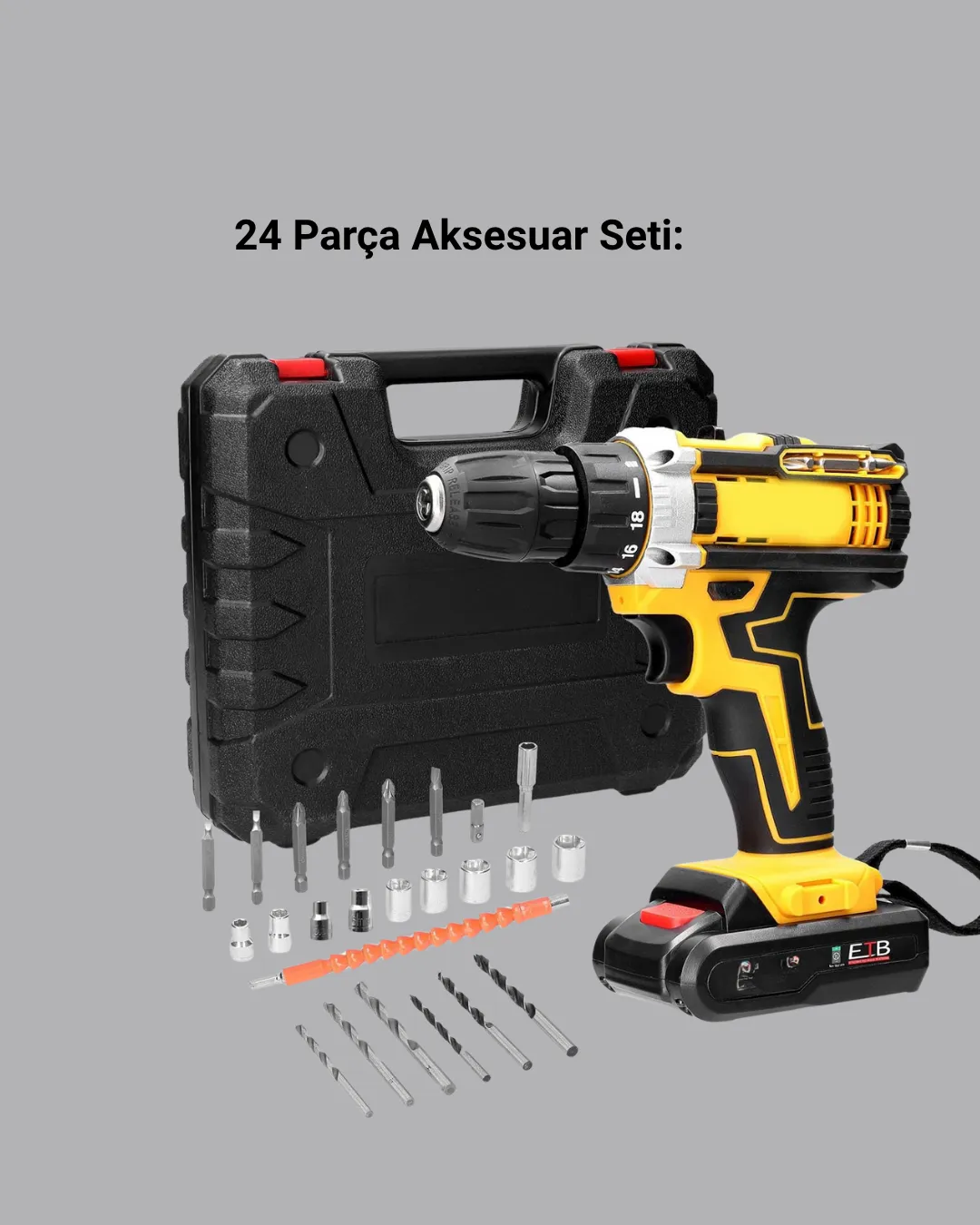 Şarjlı Darbeli Matkap Seti – 2 Bataryalı, 24W Güç, 24 Parça Aksesuar, LED Işıklı