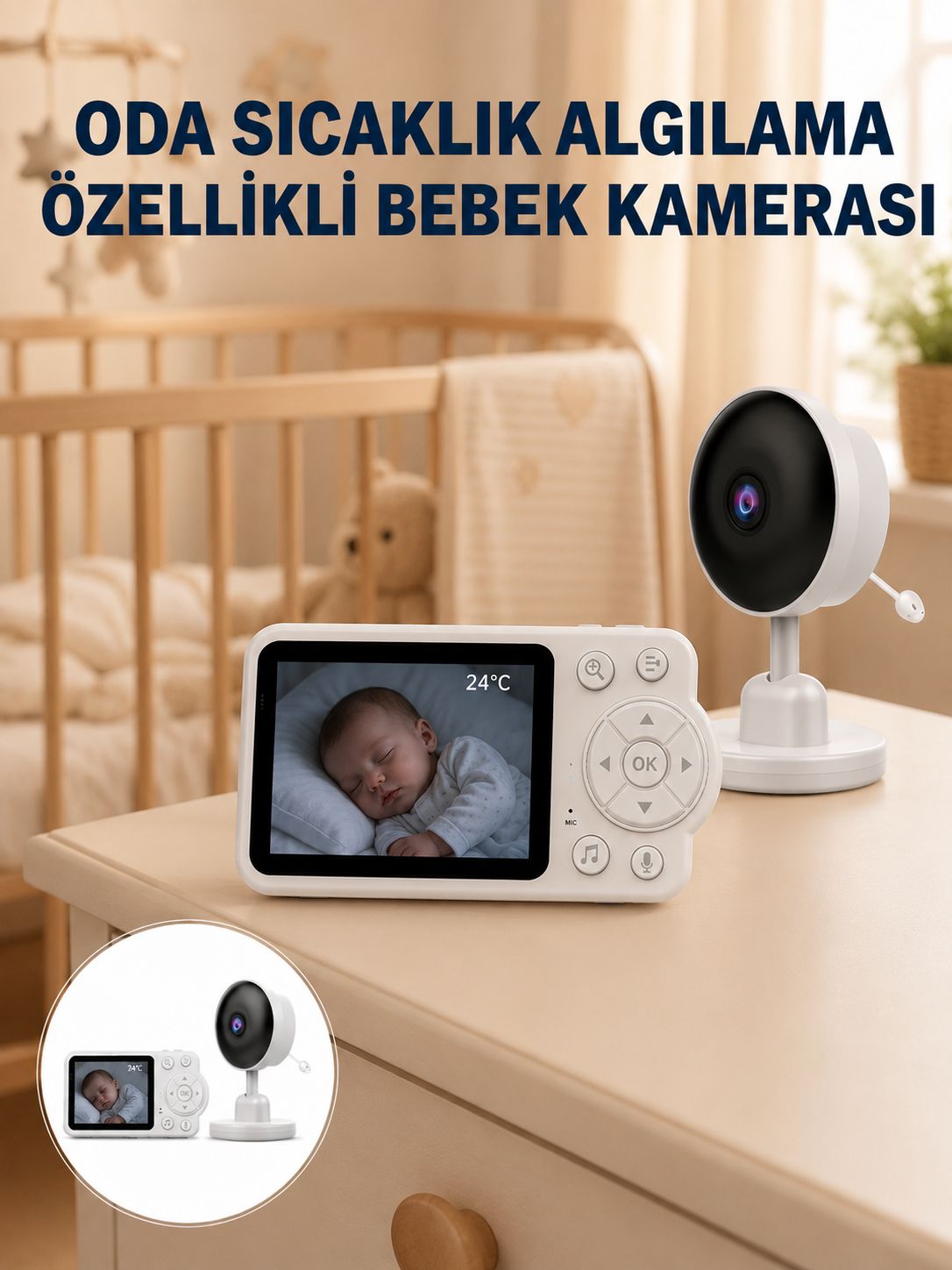 Sıcaklık Sensörlü Güvenli Bebek Kamerası İki Yönlü Ses