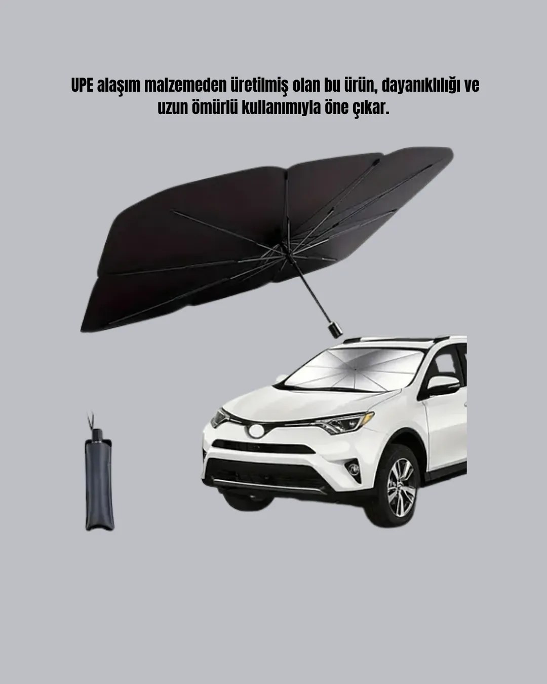 UV Korumalı Şemsiye Tipi Oto Güneşliği - Geniş Araç Uyumu