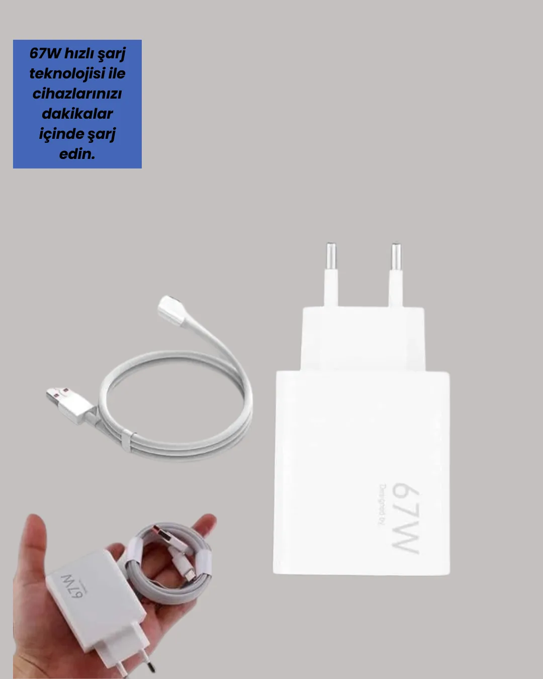 Type-C Uyumlu 67W Turbo Hızlı Şarj Aleti Akıllı Koruma Sistemli