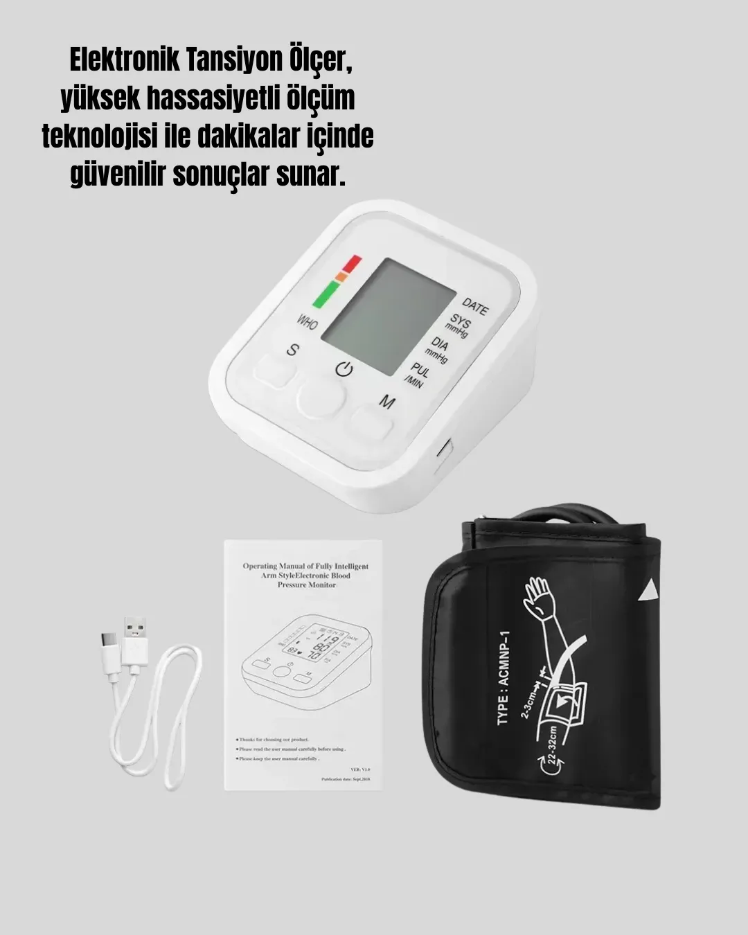 Kol Tipi LCD Ekranlı Elektronik Tansiyon Monitörü