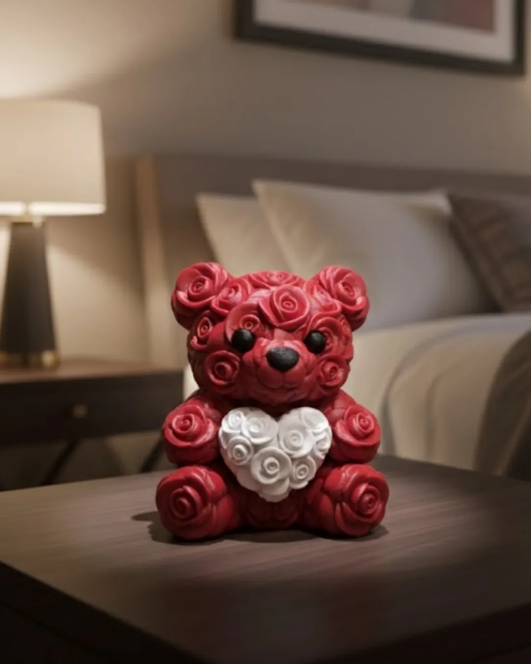 10cm 3D Özel Baskı Kalpli Ayıcık Romantik Hediye Objesi